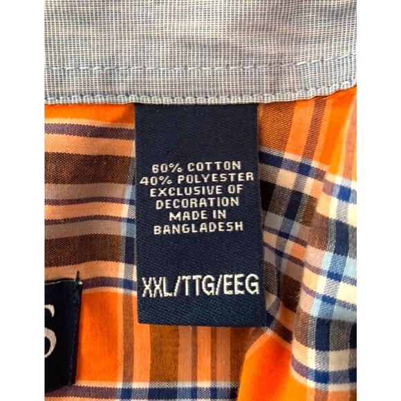 Chaps Men’s XXL Orange Navy Plaid Button-Down Shirt Short Sleeve Easy Care - Picture 4 of 9